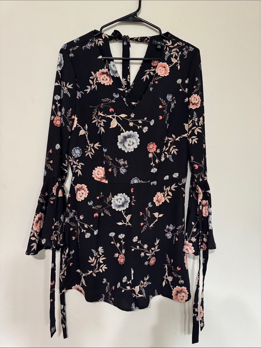 Black Floral Tie-Sleeve Blouse